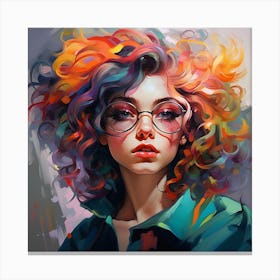 Colorful Girl With Glasses Canvas Print