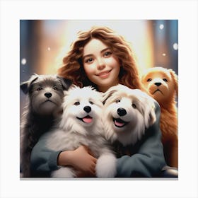 Girl With Dogs Canvas Print