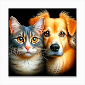 Friendship Of Dog And Cat Canvas Print