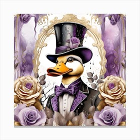 Duck In Top Hat Watercolor Splash Dripping 22 Canvas Print