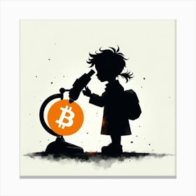 Girl Looks At A Bitcoin Canvas Print