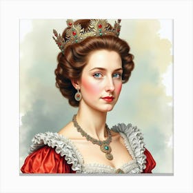 Majestic Watercolor Painting Of Queen Elizabeth I, Capturing Her Splendor 1 Canvas Print