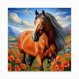 Bay Horse Amongst the Blossoms Canvas Print