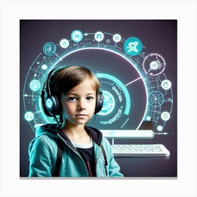 Young Boy With Headphones Canvas Print