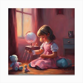 Little Girl With Teddy Bear Canvas Print