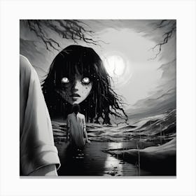 Girl In The Moonlight black and white manga Junji Ito style Canvas Print