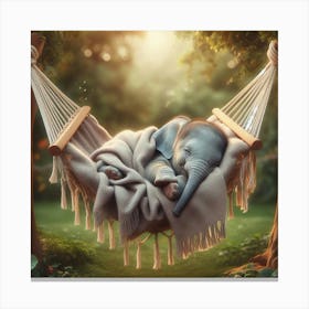 Baby Elephant Sleeping In A Hammock 4 Canvas Print