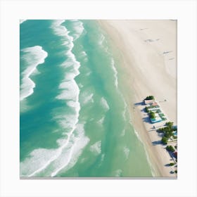 Aerial Beach View Watercolour Art Print 5 Canvas Print