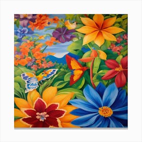 Colorful Flowers And Butterflies Canvas Print