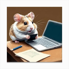 Hamster On Laptop Canvas Print