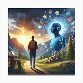 Futuristic Man In The Mountains Canvas Print