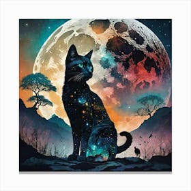 Cat In The Moonlight Canvas Print