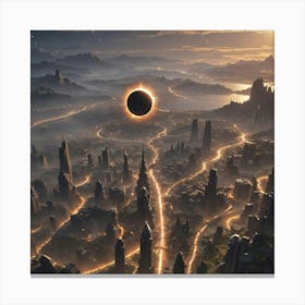 Eclipse Over A City Canvas Print