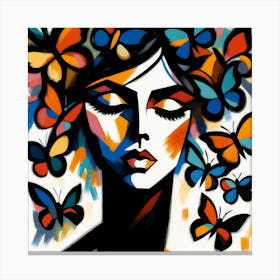 Colourful Female Portrait with Butterfly Abstract 5 Canvas Print