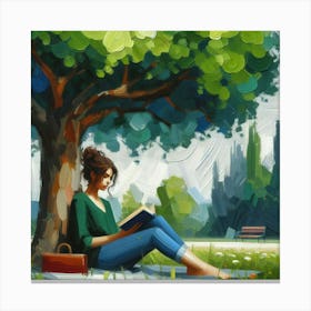 Girl Reading Under Tree Canvas Print