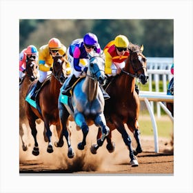 Jockeys Racing At The Racetrack Canvas Print