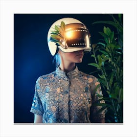 Firefly Futuristic Helmet Portrait With Glowing Plant And Floral Shirt 44665 Canvas Print