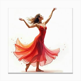 Spanish Woman In A Dynamic Dance Pose, Watercolor With Vibrant Motion 1 Canvas Print