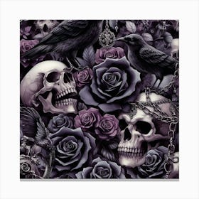 Gothic Skulls And Roses In Dark Shades Pattern Canvas Print