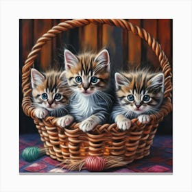 Three Kittens In A Basket Canvas Print