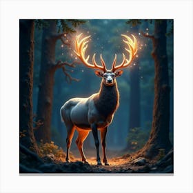 A Majestic Stag With Antlers Of Glowing, Starry Patterns Standing In A Cosmic Forest 1 Canvas Print