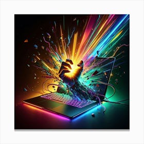 Laptop With Rays Of Light Canvas Print