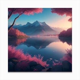 Pink Trees By The Lake Canvas Print