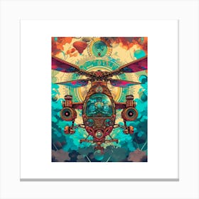 Steampunk Helicopter Retro Canvas Print
