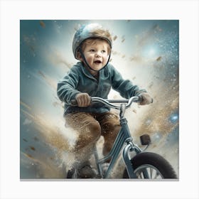 Little Boy Riding A Bike Canvas Print