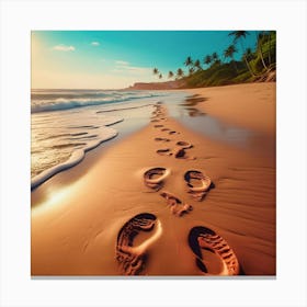 Footprints On The Beach Canvas Print