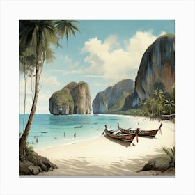 Vintage Retro Print Of Maya Bay Koh Phi Phi Thailand 1 1 Canvas Print