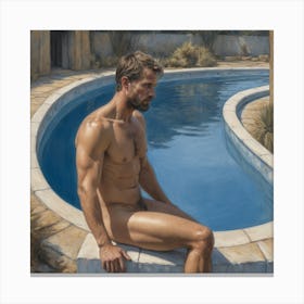 Nude Man By The Pool 1 Canvas Print