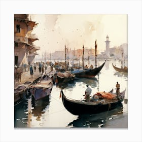 Water Color Old Seaport Canvas Print