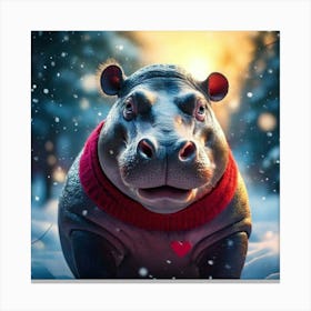 Firefly Heart Melting Hippo In Cozy Winter Wonderland 49132 (2) Canvas Print