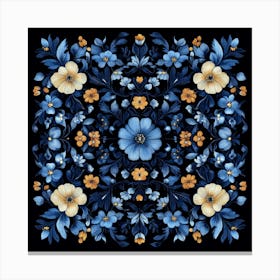 Blue Flowers On A Black Background Art Canvas Print