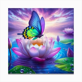 Butterly around flowers 2 Canvas Print