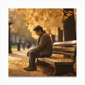 Man Sitting On A Bench In Autumn Canvas Print