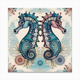 Seahorses In Floral Pattern Canvas Print