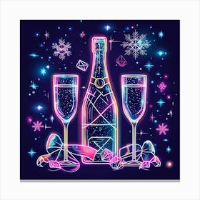 Vector Illustration Glowing Neon Champagne Generated AI. Wall Art Print Canvas Print