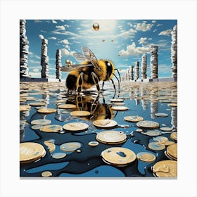 Bee On Coins Canvas Print