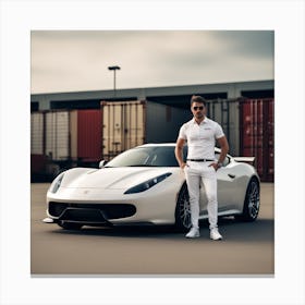 Man Standing Next To Ferrari Canvas Print