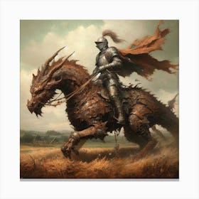 Knight on dragon horse Canvas Print