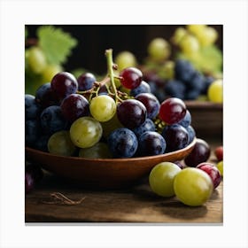 Grapes On Wooden Table Canvas Print