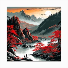 Chinese Landscape Mountains Ink Painting (52) Canvas Print