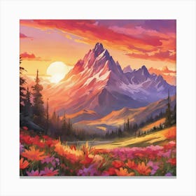 Mountain Landscape With Flowers Canvas Print