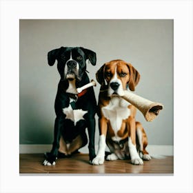 Dogs holding bones Canvas Print