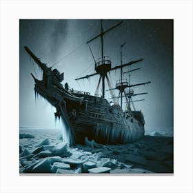 Ship Trapped On The Ice Canvas Print
