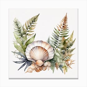 Ancient sea shell and fern 5 Canvas Print
