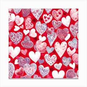 Hearts On A Red Background 1 Canvas Print