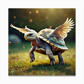 Tortoise Flapping His New Wings And Lifting Off The Ground (2) Canvas Print